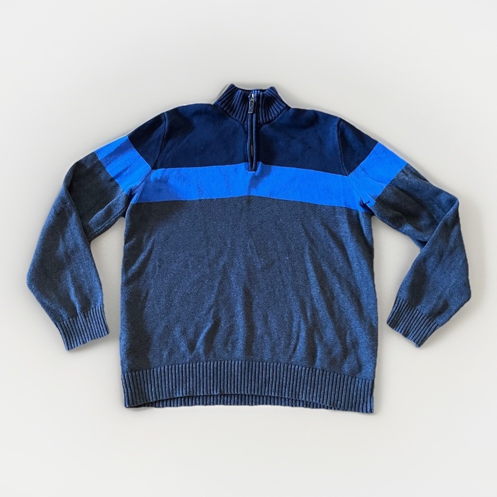 Eddie Bauer TXL Mens‎ 100% Cotton Sweater Pullover Half Zip Blue/Gray